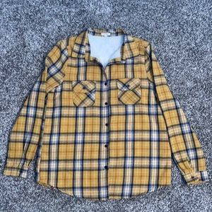 Flannel Oversized Small with White plush lining, Mustard Yellow Plaid